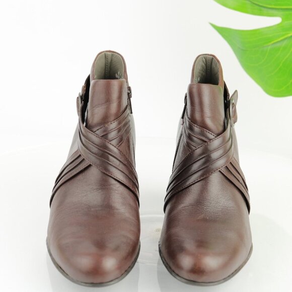 Born Womens Biddy Boot Size 8 Brown Leather Block Heel Bootie Elegant Buckle - Picture 2 of 12